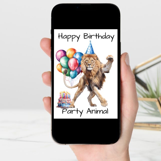 Lion Happy Birthday Party Animal Card (Front Digital)