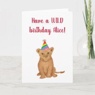 Lion 'have a wild birthday' personalized card