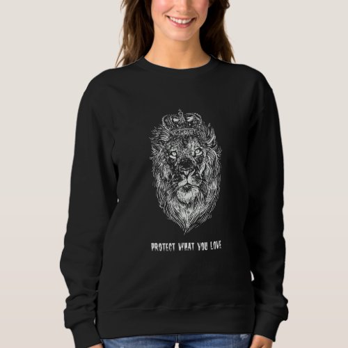 Lion Head Animals Lion Motif With Crown Vintage Sweatshirt