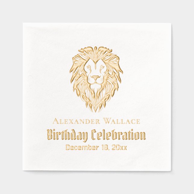Lion Head Birthday Party Celebration Name Date Foil Napkins (Front)
