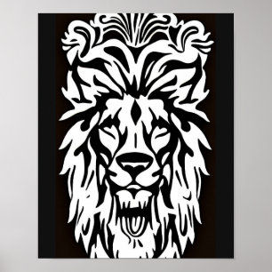 Lion head black and white etching regal poster