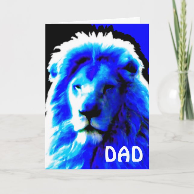 Lion Head Blue 'DAD' birthday card (Front)