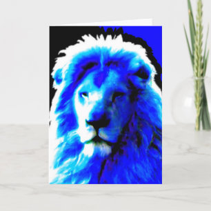 Lion Head Blue 'Your Text' greetings card