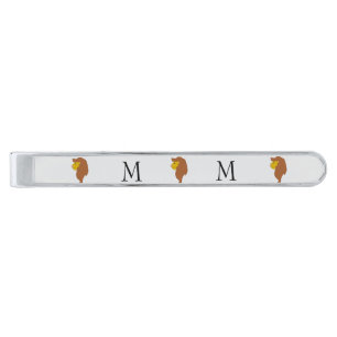 Lion Head Design Monogrammed Silver Finish Tie Bar
