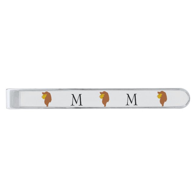Lion Head Design Monogrammed Silver Finish Tie Bar (Front)