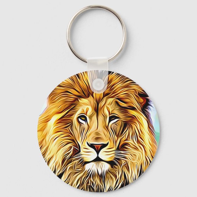 Lion head digital painting art keychain (Front)