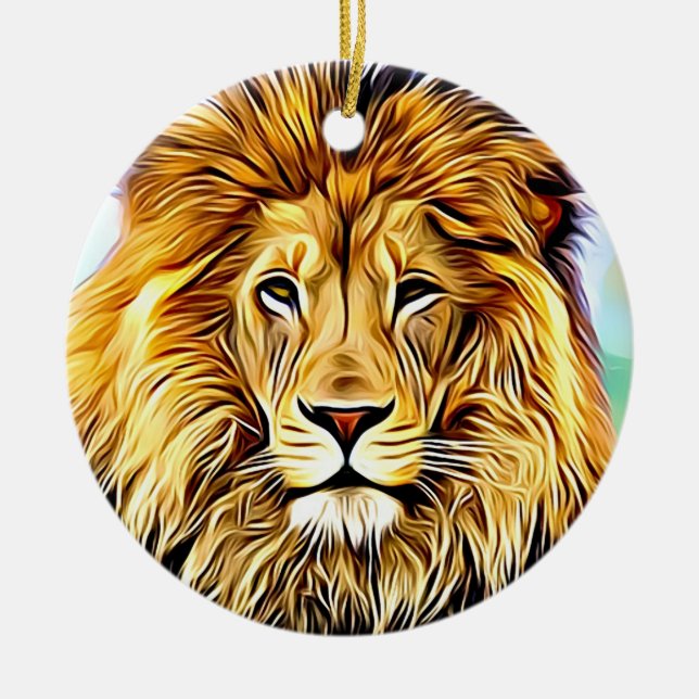 Lion head Digital painting Ceramic Ornament (Front)