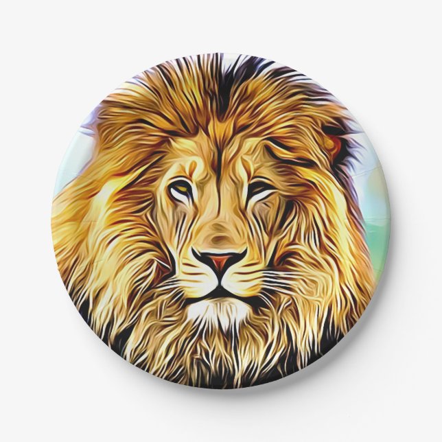 Lion head Digital painting Paper Plates (Front)