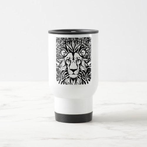 Lion Head Drawing Black and White Travel Mug