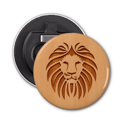 Lion head engraved on wood design bottle opener