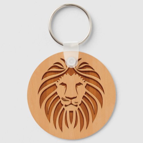 Lion head engraved on wood design keychain