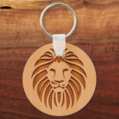 Lion head engraved on wood design keychain (Front)