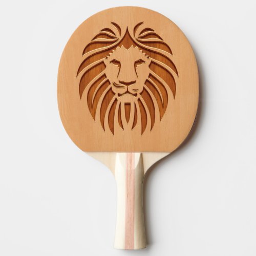 Lion head engraved on wood design ping pong paddle