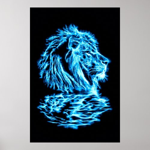 Lion Head Fractal Art Poster