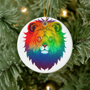 Lion Head Gay Pride Ceramic Ornament