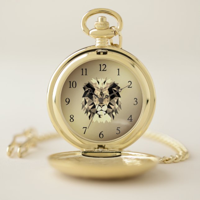 Lion Head  Gold Black Numbers Pocket Watch (Inside)