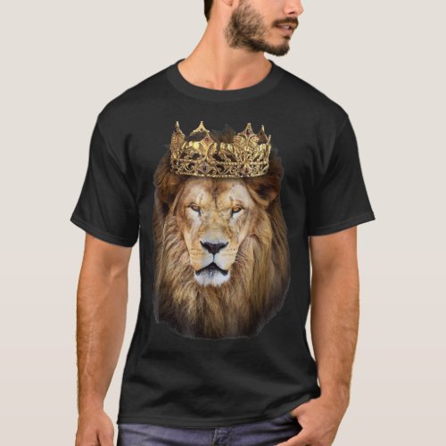 lion head golden crown art T_shirt