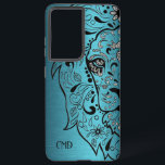 Lion Head Illustration On Metallic Blue Background Samsung Galaxy S21  Case<br><div class="desc">An elegant,  modern image of a metallic blue background with a lion head sugar skill illustration.</div>