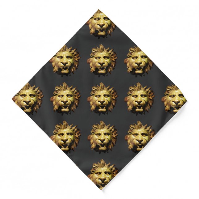 LION HEAD IN BRONZE Antique Roman Pattern Bandana (Front)