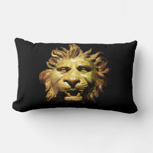 LION HEAD IN BRONZE Figurehead Antique Roman Ship Lumbar Pillow