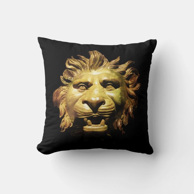 LION HEAD IN BRONZE Figurehead Antique Roman Ship Throw Pillow (Front)