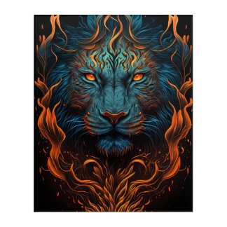 Lion Head in Flames Artwork Acrylic Print