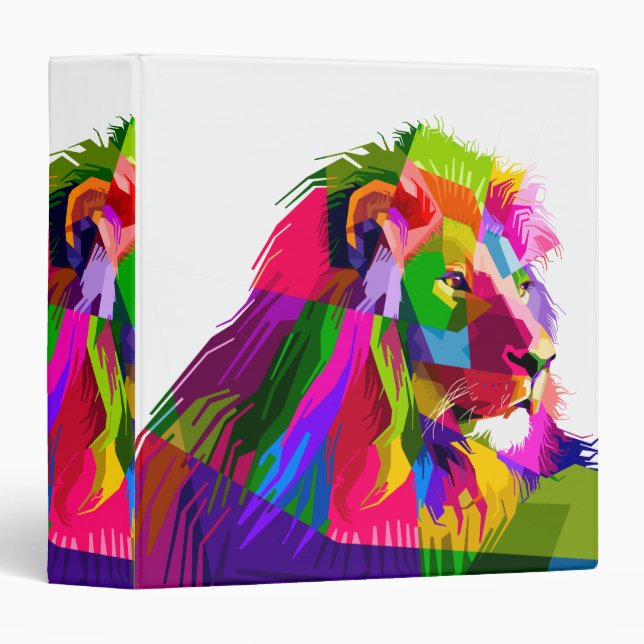 Lion head in geometric pattern 3 ring binder (Front/Spine)