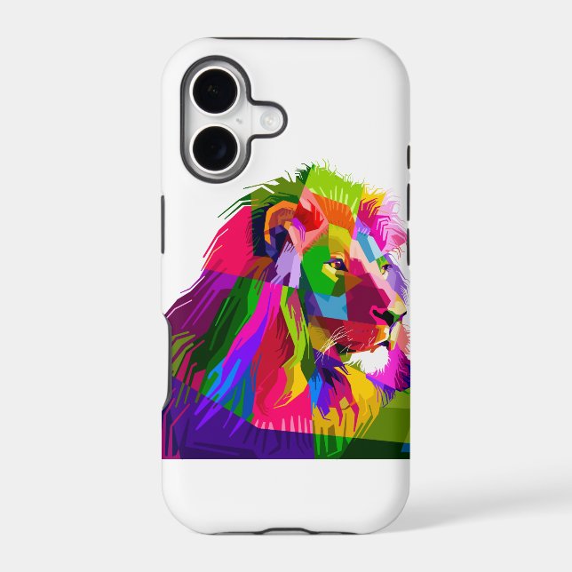 Lion head in geometric pattern iphone case (Back)
