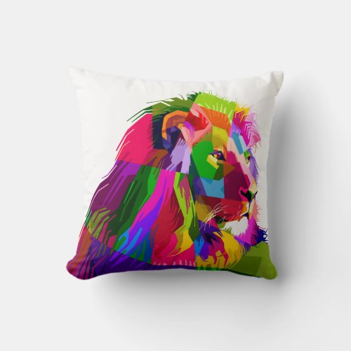 Lion head in geometric pattern throw pillow