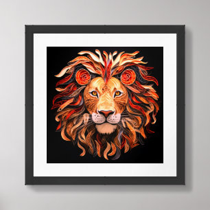 Lion head in paper cut and quilling art technique framed art
