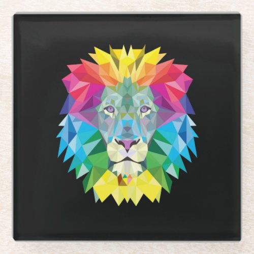 Lion Head on Black Glass Coaster