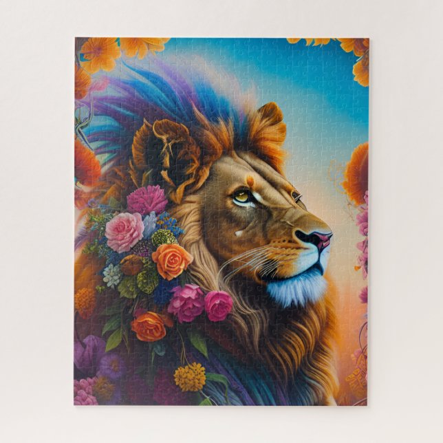 Lion Head Portrait in a Fantasy Blue World Jigsaw Puzzle (Vertical)