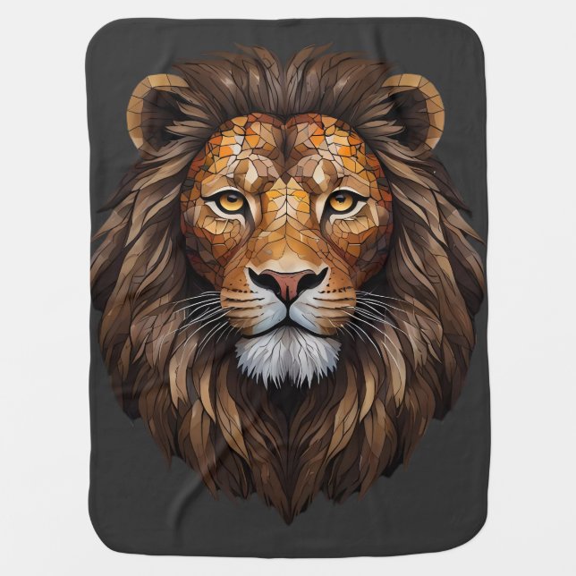 Lion Head Portrait Mosaic Art Baby Blanket (Front)