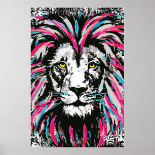 Lion Head Poster Print   Blue Pink Lion Poster