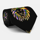 Lion Head Print Gold Green Purple On Black Necktie