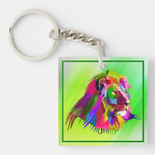 Lion Head Prismatic Pop Art Design-62502 Keychain