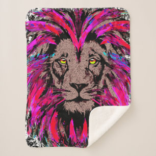 Lion Head Sherpa Blanket Pink Lion Blanket