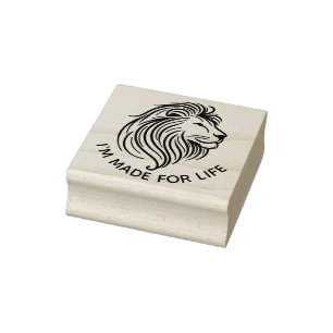 Lion Head Silhouette - Black 1 + your text Rubber Stamp