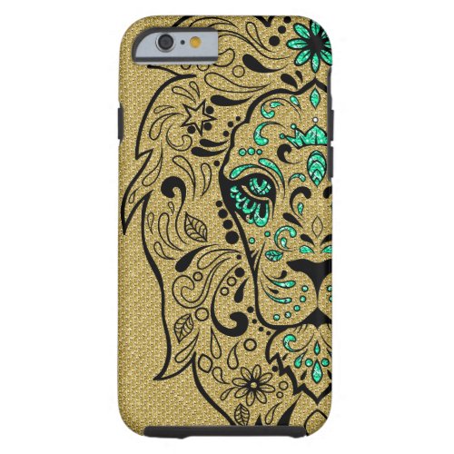 Lion Head Sugar Skull With Gold Glitter Tough iPhone 6 Case