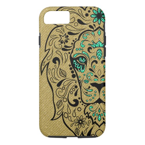 Lion Head Sugar Skull With Gold Glitter iPhone 87 Case