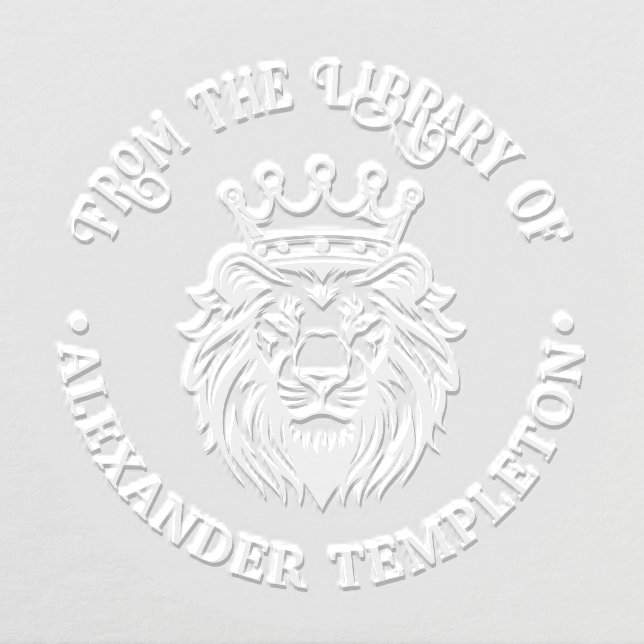 Lion Head Wearing Crown #1P Library Book Name Embosser (Design)