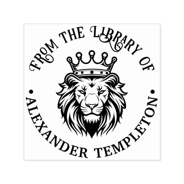Lion Head Wearing Crown #1P Library Book Name Self-inking Stamp (Design)