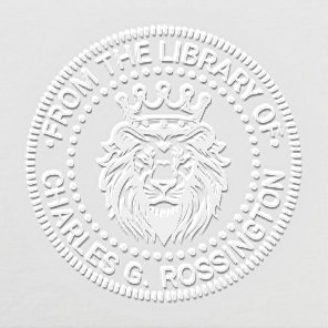 Lion Head Wearing Crown Library Book Name Embosser