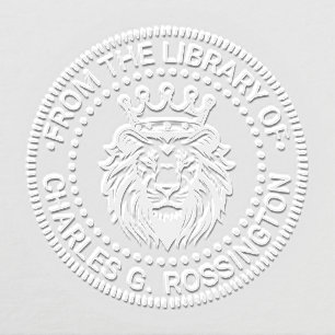 Lion Head Wearing Crown Library Book Name Embosser