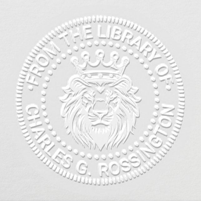 Lion Head Wearing Crown Library Book Name Embosser (Design)