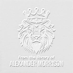 Lion Head Wearing Crown Library Book Name Embosser