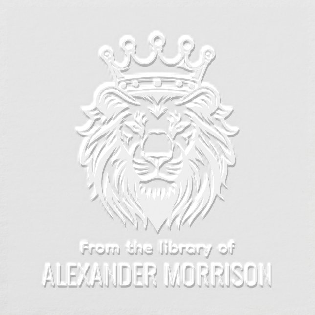 Lion Head Wearing Crown Library Book Name Embosser (Design)