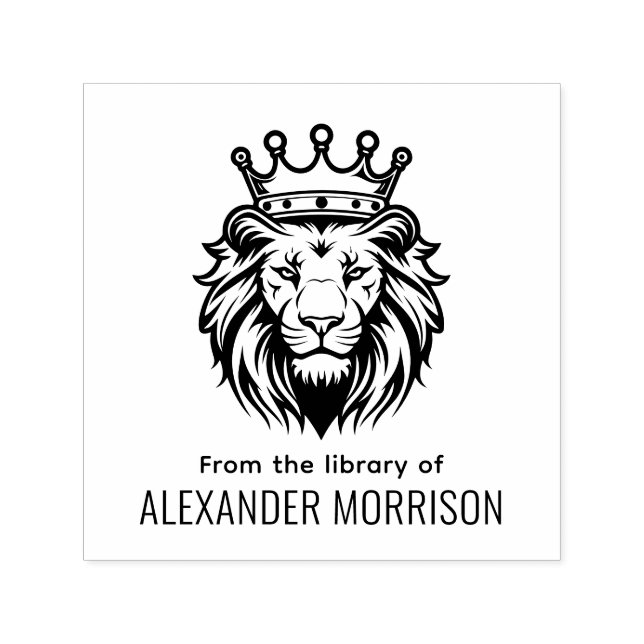 Lion Head Wearing Crown Library Book Name Self-inking Stamp (Design)