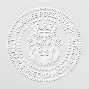 Lion Head Wearing Crown Name Return Address v1 Embosser