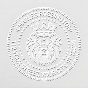 Lion Head Wearing Crown Name Return Address V2 Embosser